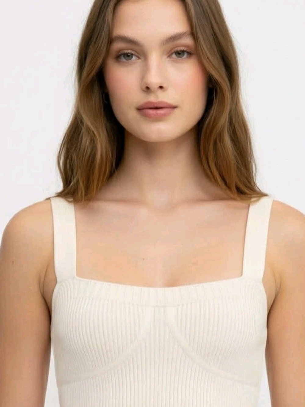 Ribbed Square-Neck‎ Sweater Tank - Whisper White